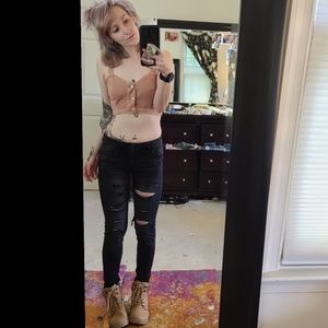 pink denim crop top (NWOT)